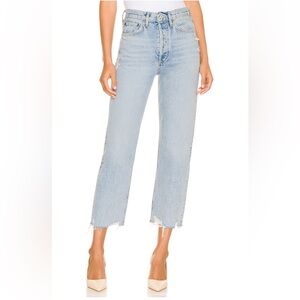 Agolde 90's Crop Jeans in Nerve Light Wash Distressed Hem